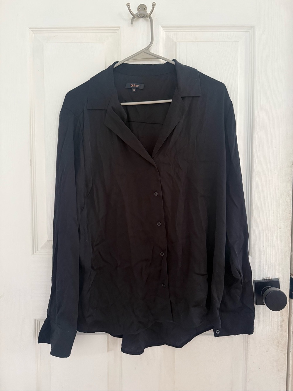 Quince Washable Stretch Silk Notch Collar Blouse XL Black